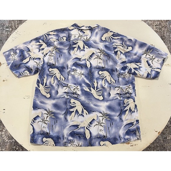 TOMMY BAHAMA SILK CAMP SHIRT XL BLUE PALM SHRIMP ALOHA Hawaiian Tropical - Picture 2 of 6